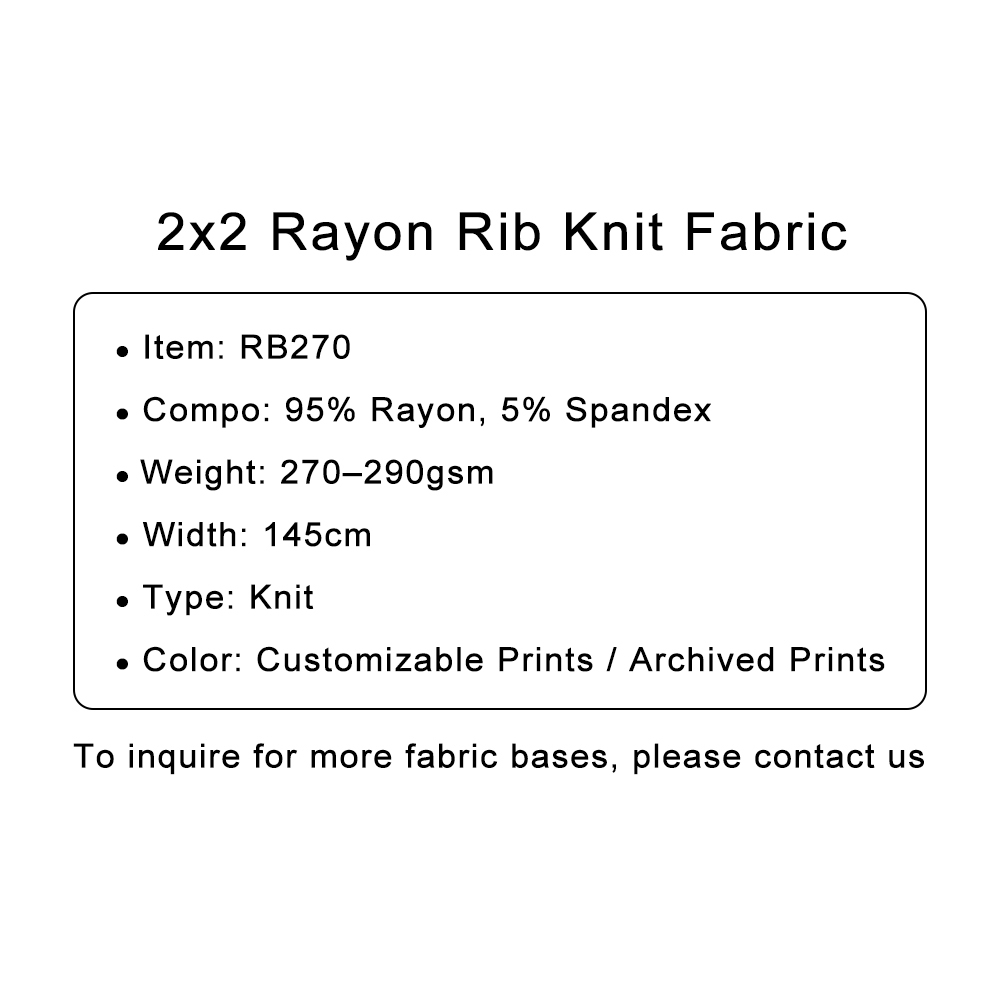 Custom Printed 2x2 Rayon Rib Knit Fabric – Stretchy, Silky & Breathable for Elegant Basics & Fashion Wear