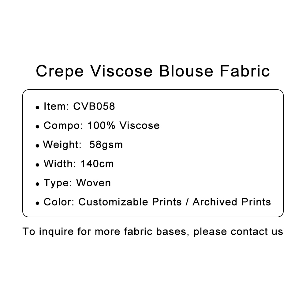 Custom Printed Crepe Viscose Blouse Fabric – Lightweight, Drapey & Breathable for Elegant Apparel & Stylish Comfort
