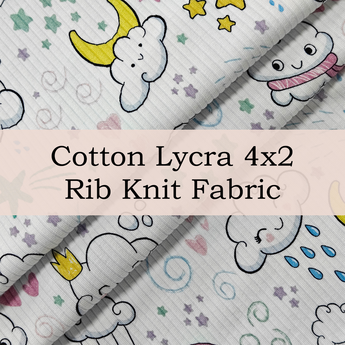 Custom Printed Cotton Lycra 4x2 Pit Rib Knit Fabric – Soft Stretchy & Form-Fitting for Stylish Apparel & Casual Wear
