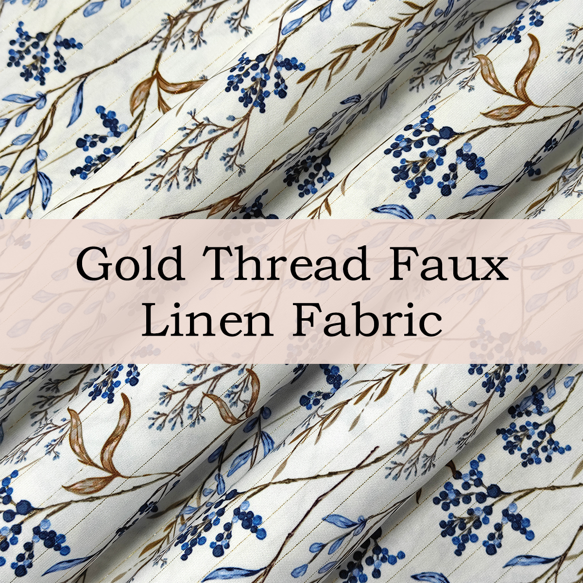 Custom Printed Gold Thread Faux Linen Fabric – Textured, Elegant & Soft for Fashion, Home Décor & Accessories
