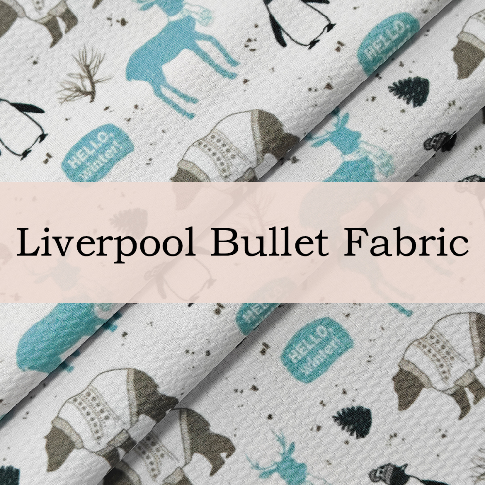 Custom Printed Poly Lycra Liverpool Bullet Fabric – Stretchy Textured & Soft for Fashion Apparel & Accessories