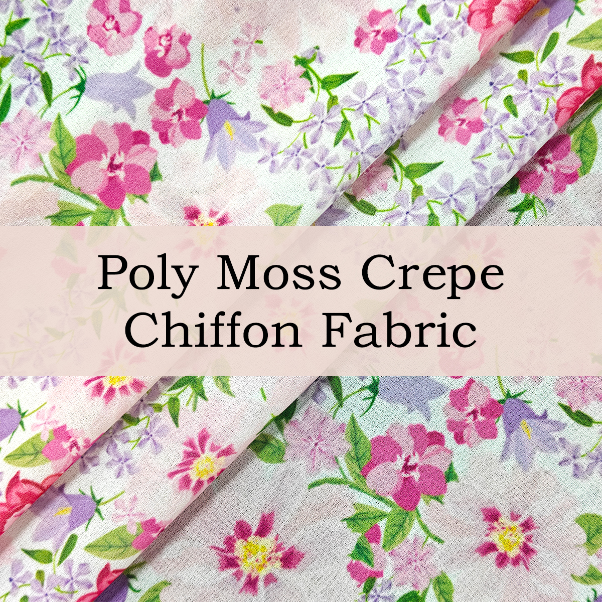 Custom Printed Poly Moss Crepe Chiffon Fabric – Lightweight, Drapable & Soft for Elegant Dresses & Nightgowns