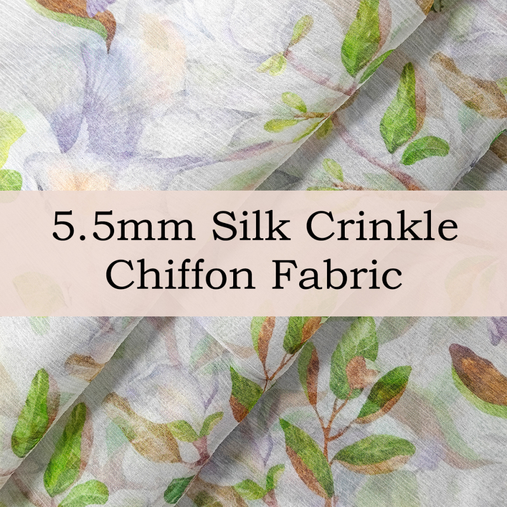Custom Printed Silk Crinkle Chiffon Fabric – Lightweight Sheer & Soft for Elegant Gowns & Lingerie