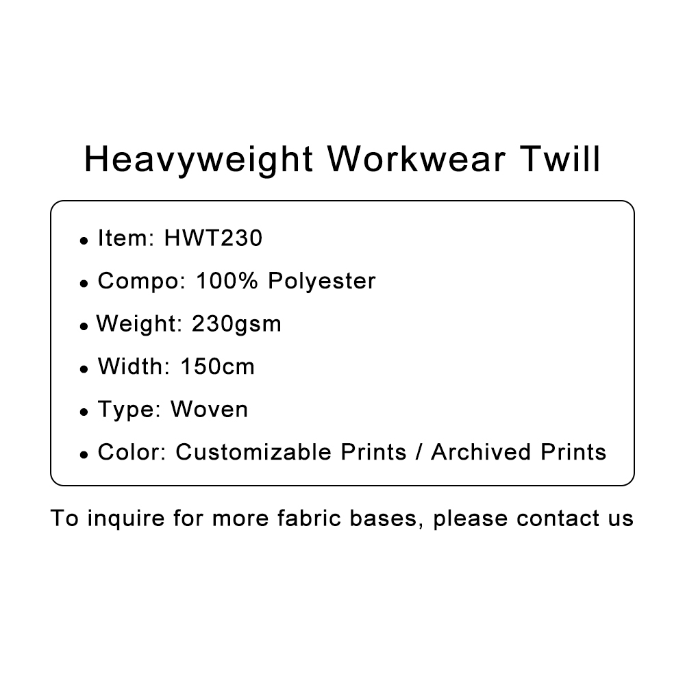 Custom Printed Heavyweight Workwear Twill Fabric – Durable, Structured & Professional for Utility Garments & Uniforms