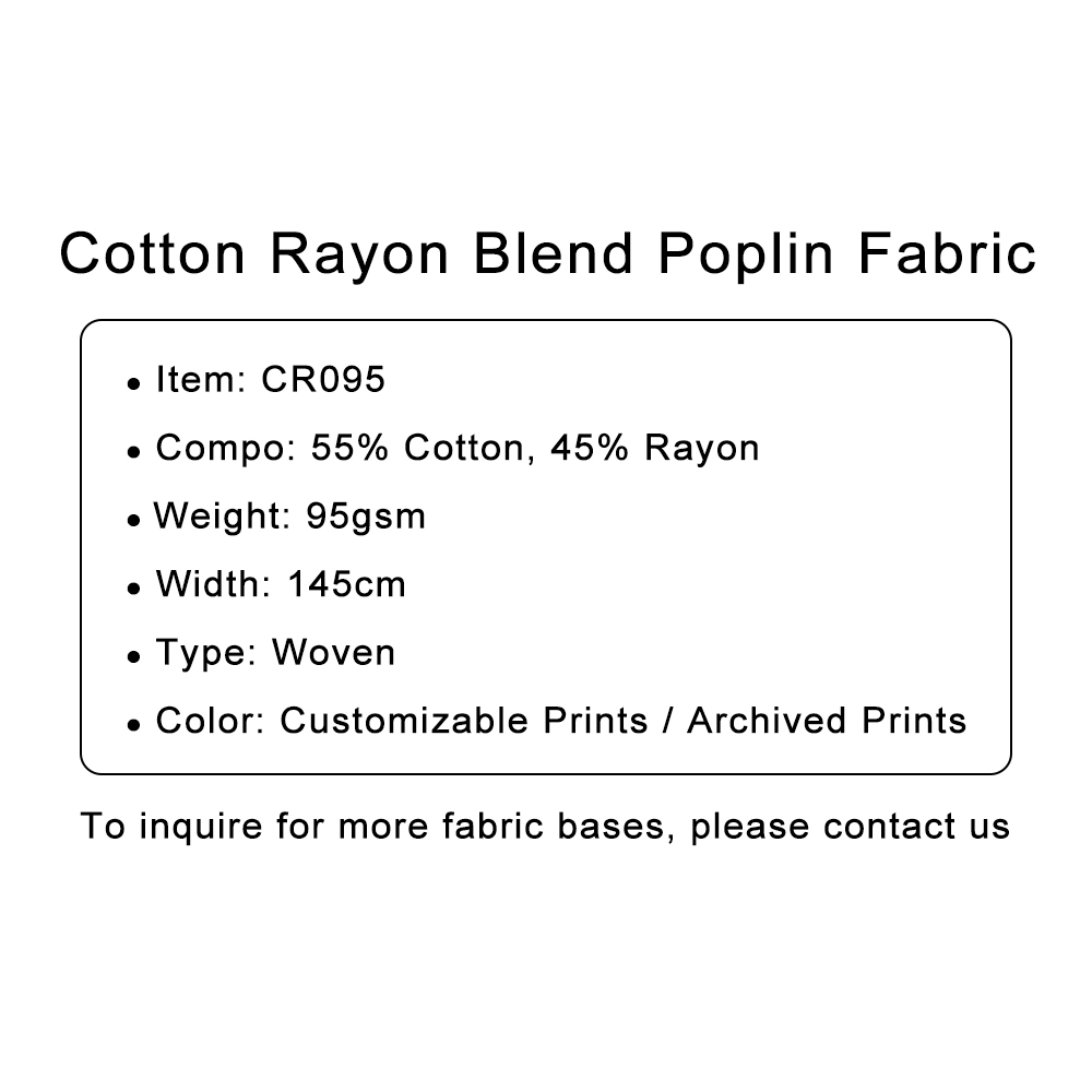 Custom Printed Cotton Rayon Blend Poplin Fabric – Smooth, Lightweight & Personalized for Everyday Fashion & Summer Wear