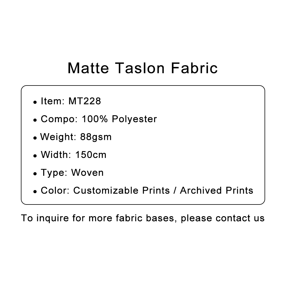 Custom Printed Matte Taslon Fabric – Lightweight, Durable & Water-Resistant for Outerwear, Uniforms & Sporty Styles