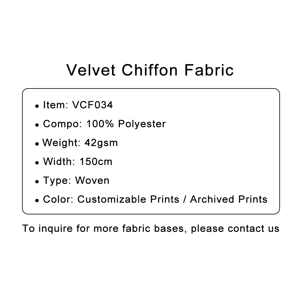 Custom Printed Velvet Chiffon Fabric – Ultra-Light, Sheer & Softly Textured for Elegant Fashion & Romantic Accents