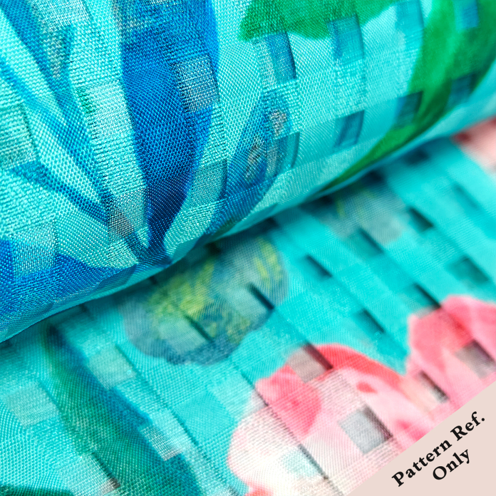 Custom Printed Checked Dobby Chiffon Fabric – Airy, Textured & Elegant for Dresses, Scarves & Event Styling