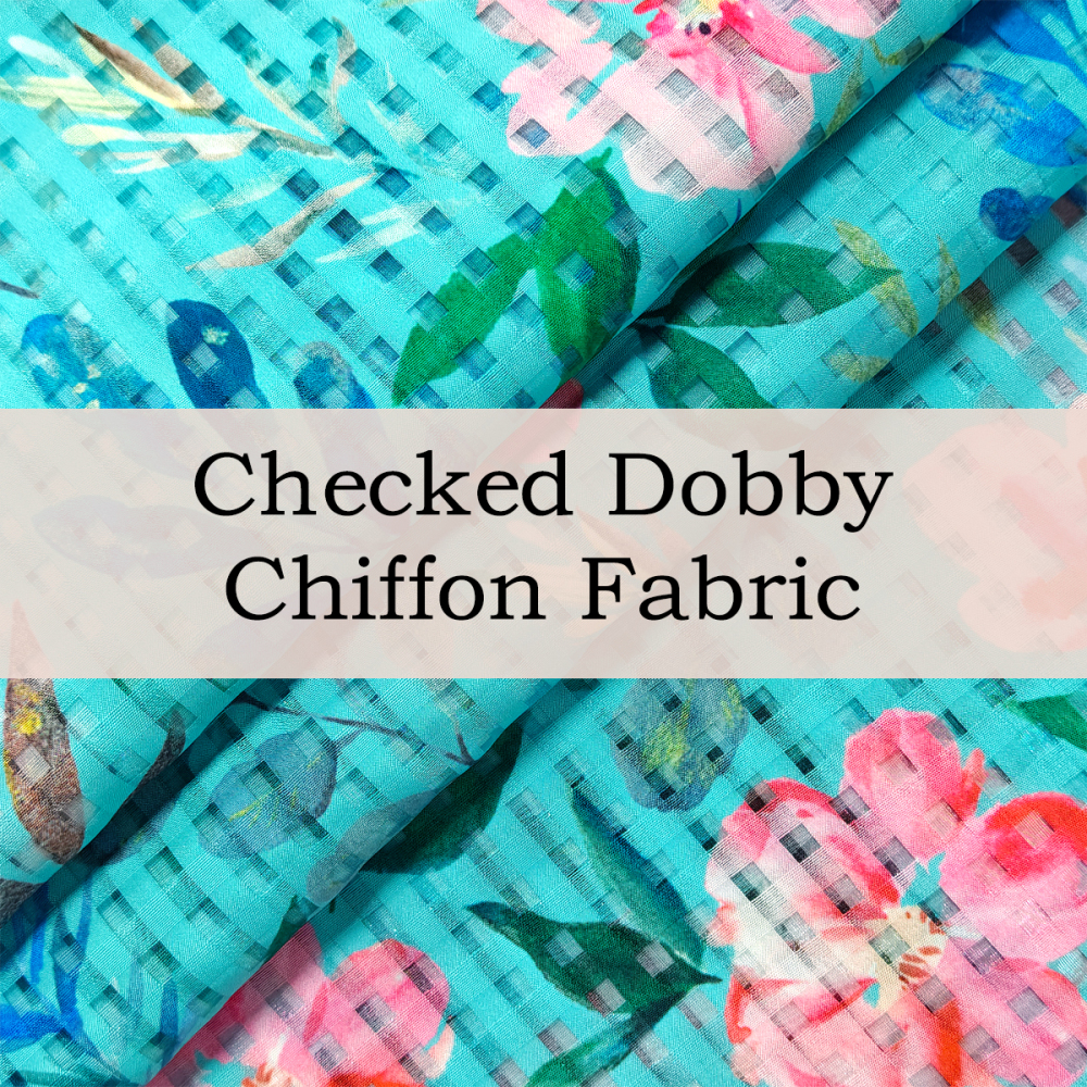 Custom Printed Checked Dobby Chiffon Fabric – Airy, Textured & Elegant for Dresses, Scarves & Event Styling