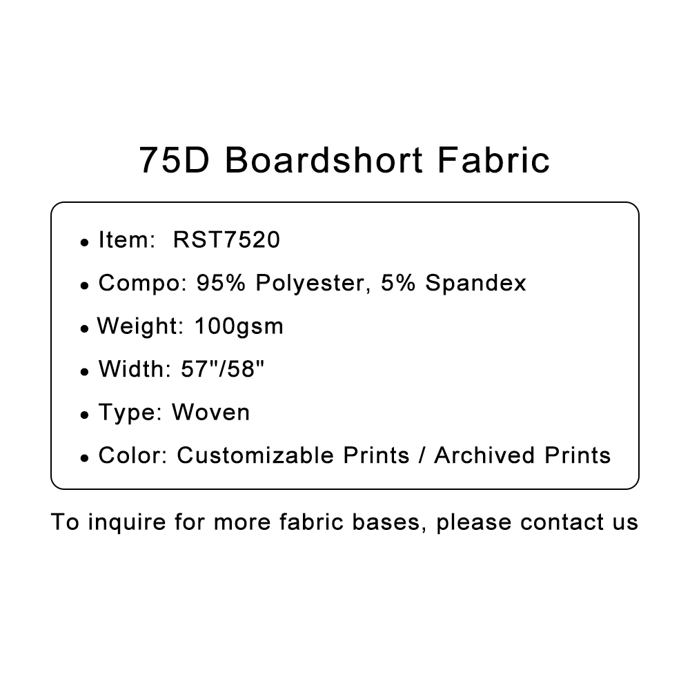 Custom Printed 75D Boardshort Fabric – Flexible, Comfortable & Stylish for Activewear & Fashion Apparel