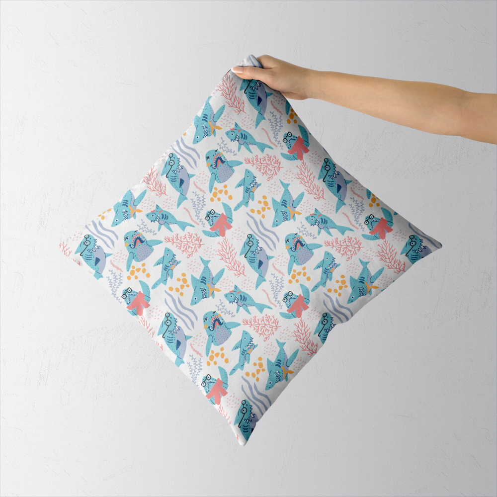 Throw Pillow – Cute Cartoon Graffiti Sharks With Glasses