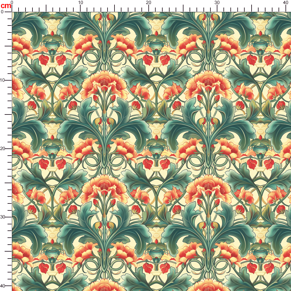 Vintage Art Nouveau Liberty Floral Fabric Featuring Opulent Blossoms and Exaggerated Green Foliage – Custom Print Fabrics