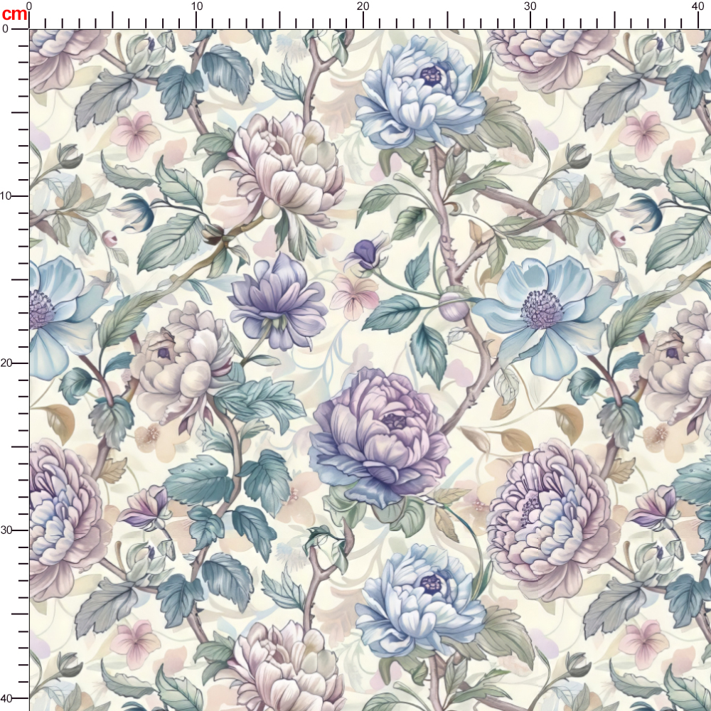 Noble and Elegant Blooming Peony Floral in Soft Red Soft Purple and Soft Blue in a Cool-Toned Watercolor Floral Pattern – Custom Print Fabrics