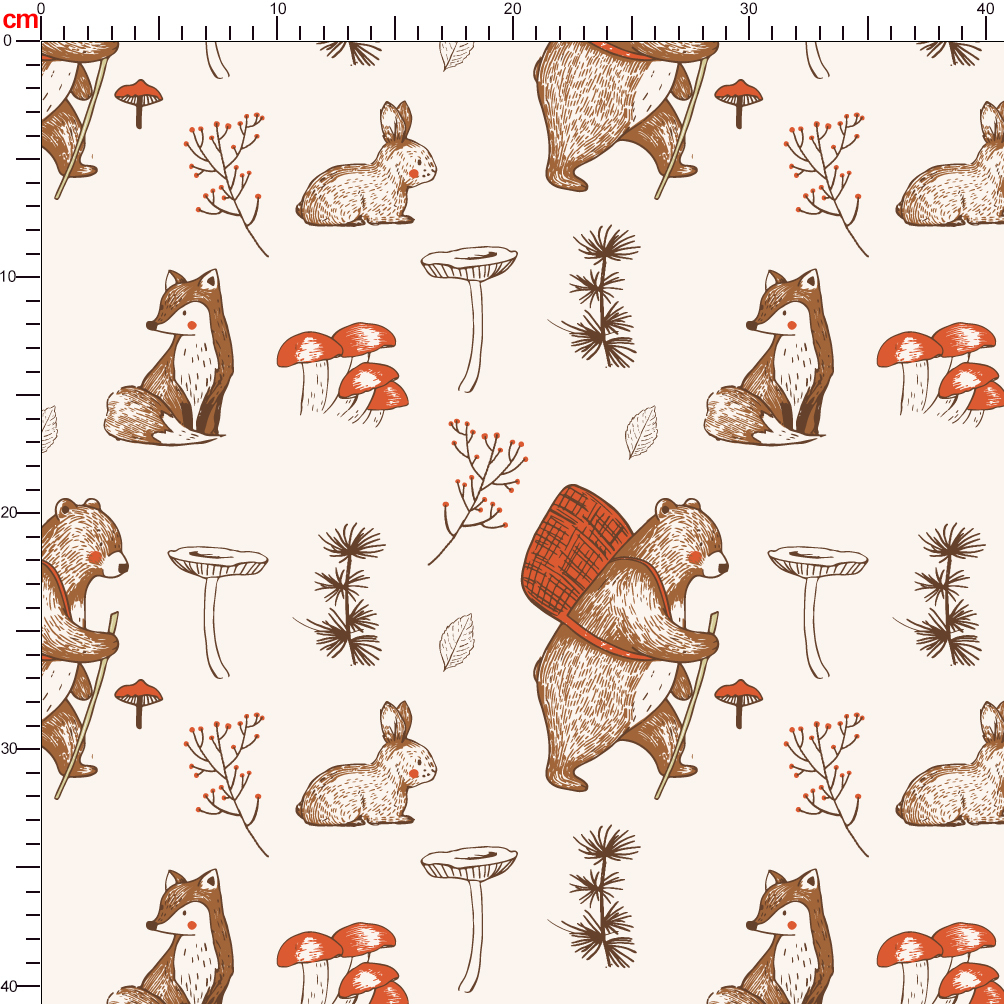 Hand-painted Bear Rabbit Fox PlantS Vintage Style Fabric - Custom Print Fabrics