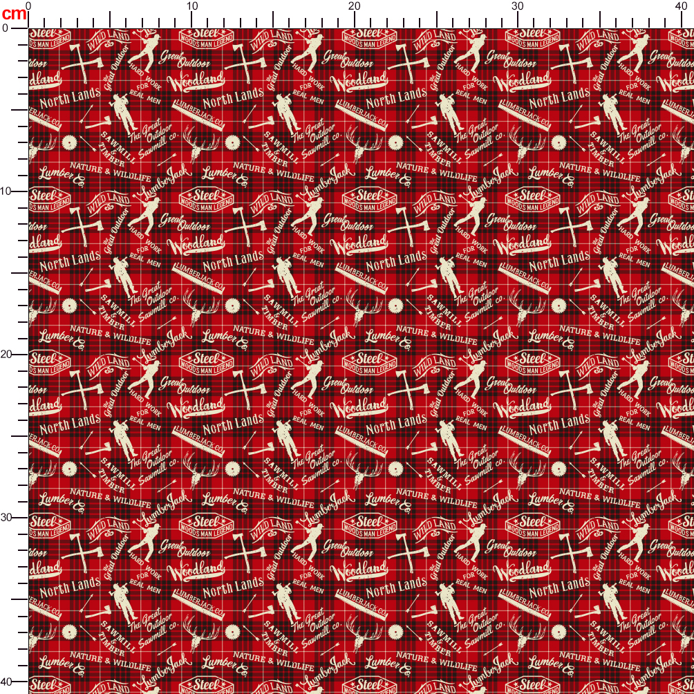 Lumberjack and woodsman symbols plaid background Seamless Pattern - Custom Fabric Print Choice