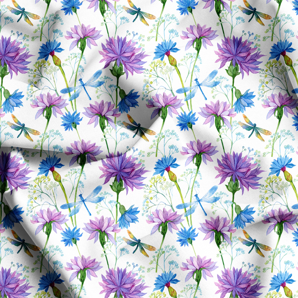 Custom Dragonfly and Wildflowers Design Fabrics, Repeat Patterns for Any Application