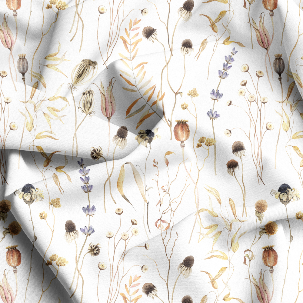 Seamless Wild Floral Pattern With Different Branches Leaves And Flowers , Custom Print Fabrics