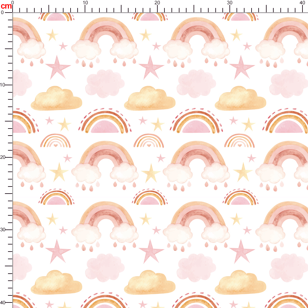 Cute Seamless Watercolor Pattern with Rainbow Clouds Stars Fabric - Customizable Fabric Print