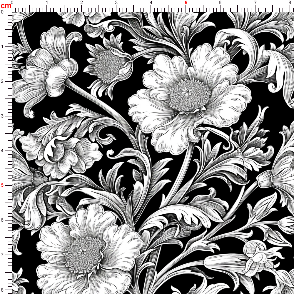 William Morris-Inspired Luxurious Black and White Floral Pattern Fabric – Custom Print Fabrics