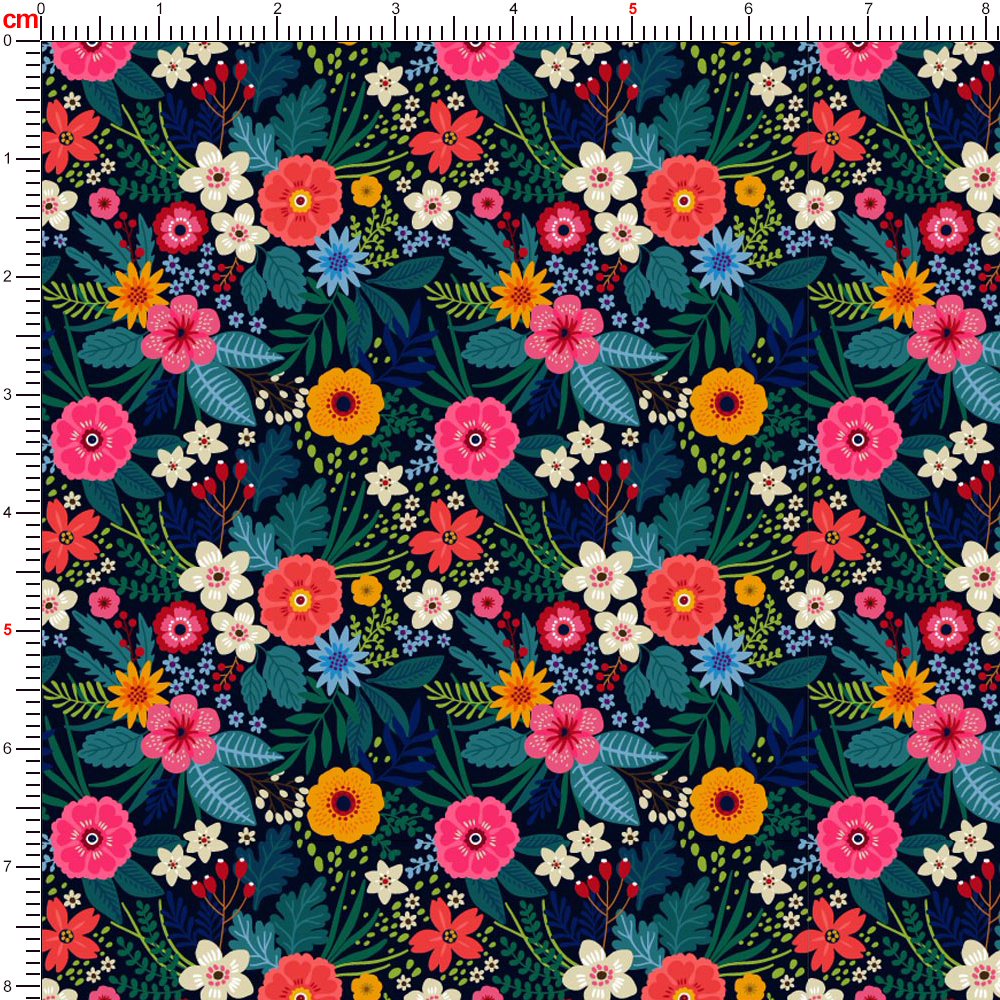 Vintage Liberty Floral Fabric with Dark Warm-Toned Small Flowers and Green Leaves – Custom Print Fabrics