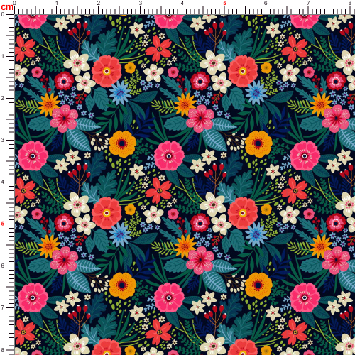 Vintage Liberty Floral Fabric with Dark Warm-Toned Small Flowers and Green Leaves – Custom Print Fabrics