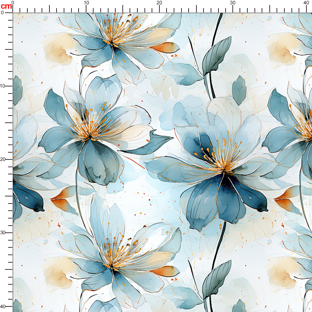 Liberty Floral Print with Impressionistic Dreamy Light Blue Flowers and Soft Yellow Stamen – Custom Print Fabrics