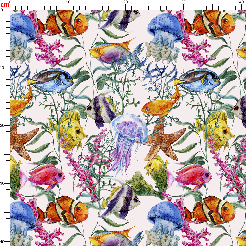 Watercolor Underwater Sea Life Fabric | Custom Print Jellyfish & Fish Pattern