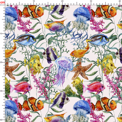 Watercolor Underwater Sea Life Fabric | Custom Print Jellyfish & Fish Pattern