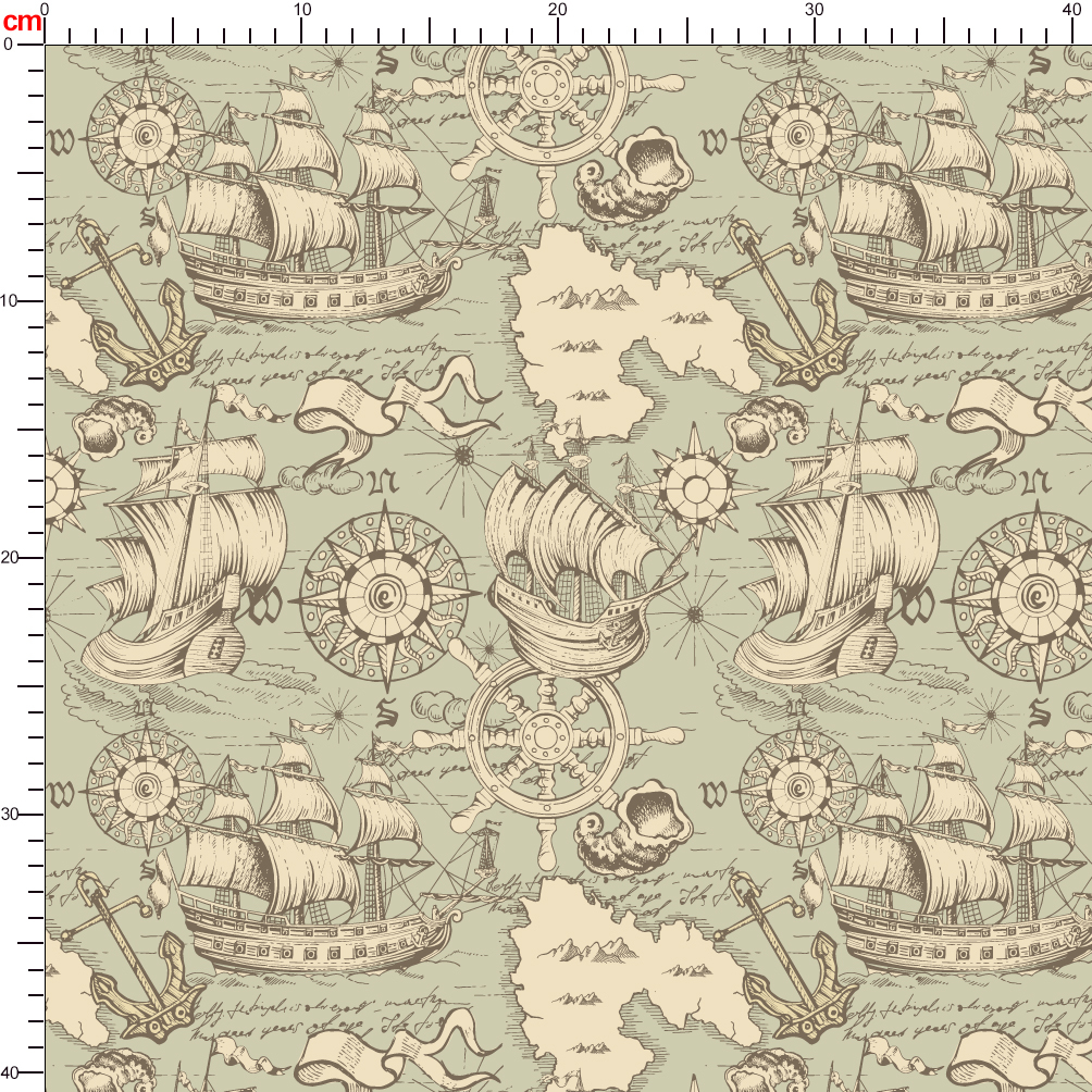 Vintage Hand - Drawn Sea Travels Adventures And Discoveries Map Seamless Pattern - Custom Print Fabrics