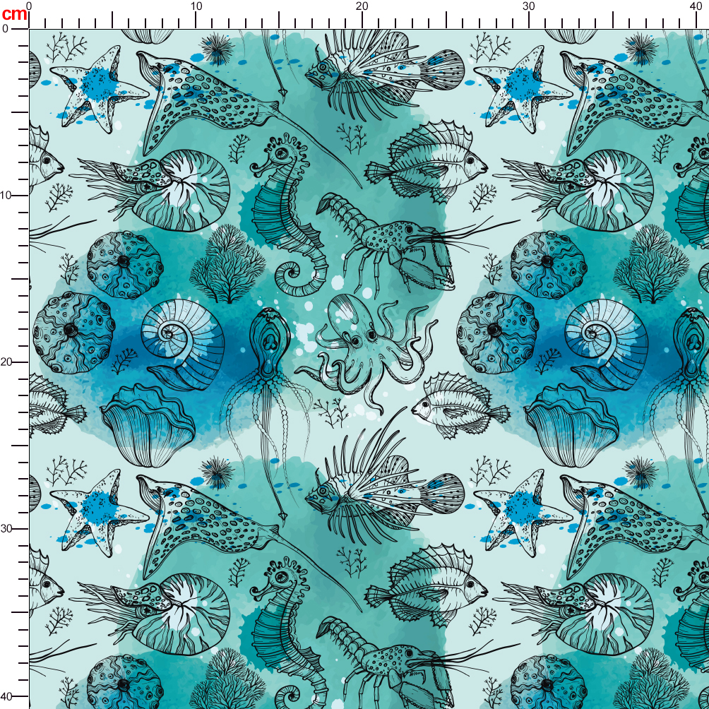 Sea Life Seamless Pattern With Watercolor Deepwater Living Organisms - Custom Print Fabrics
