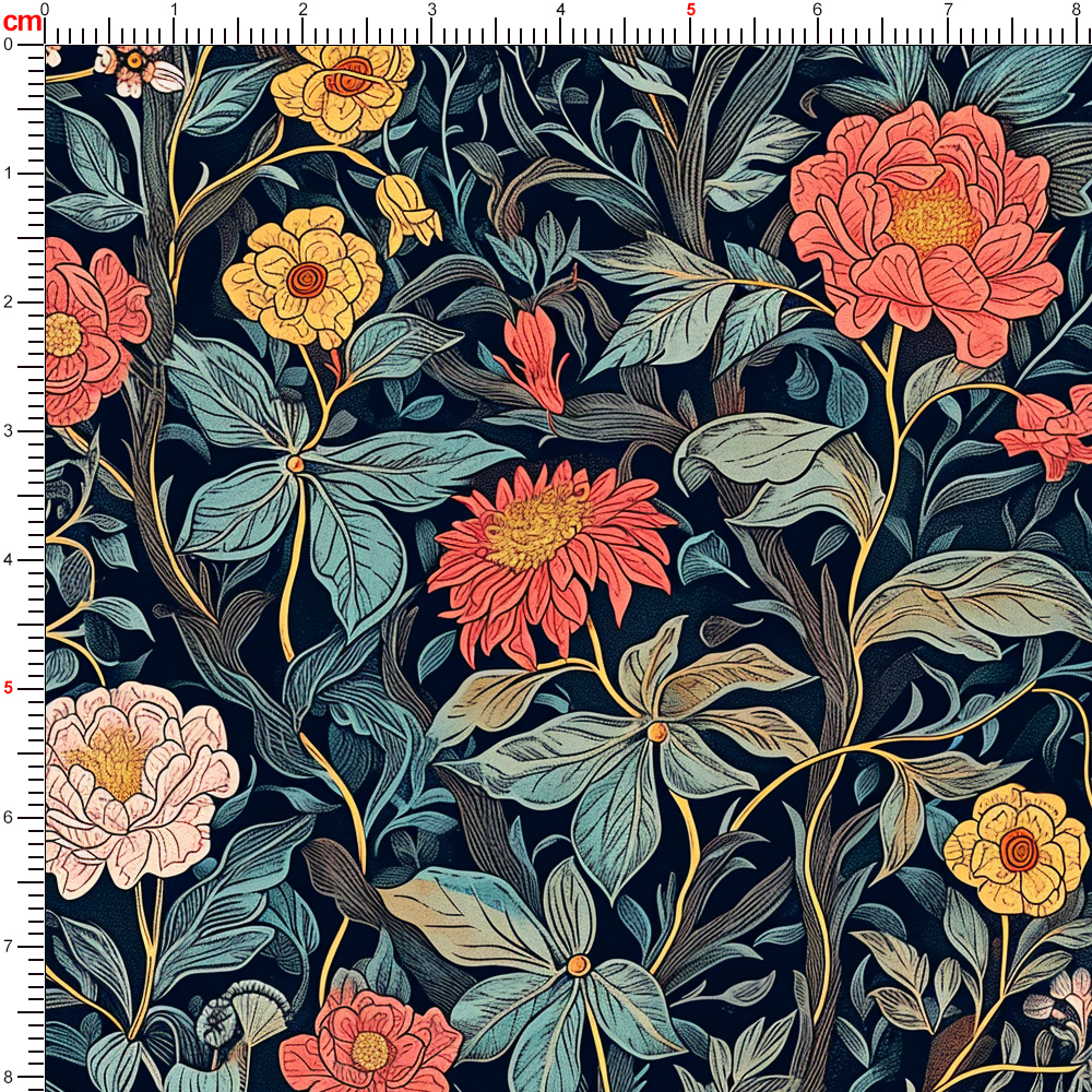 William Morris-Inspired Charming Colored Flowers and Leaves Pattern Fabric – Custom Print Fabrics
