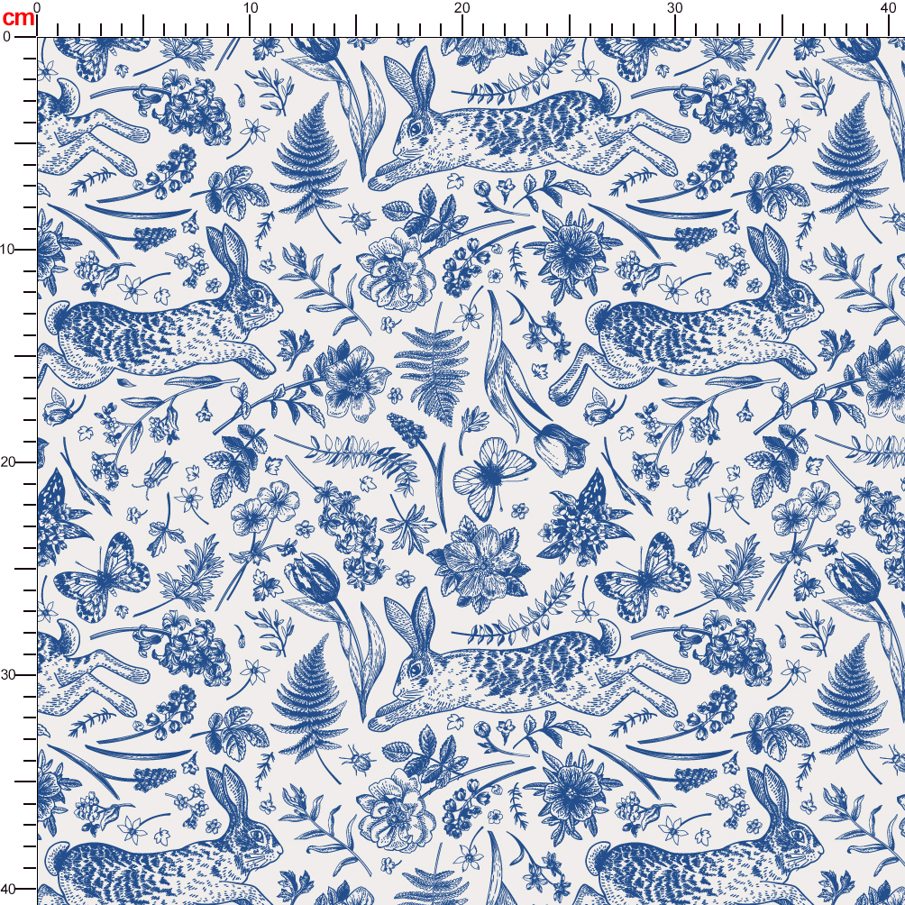 Rabbits And Plants Hand - Painted Blue Seamless Pattern - Custom Print Fabrics