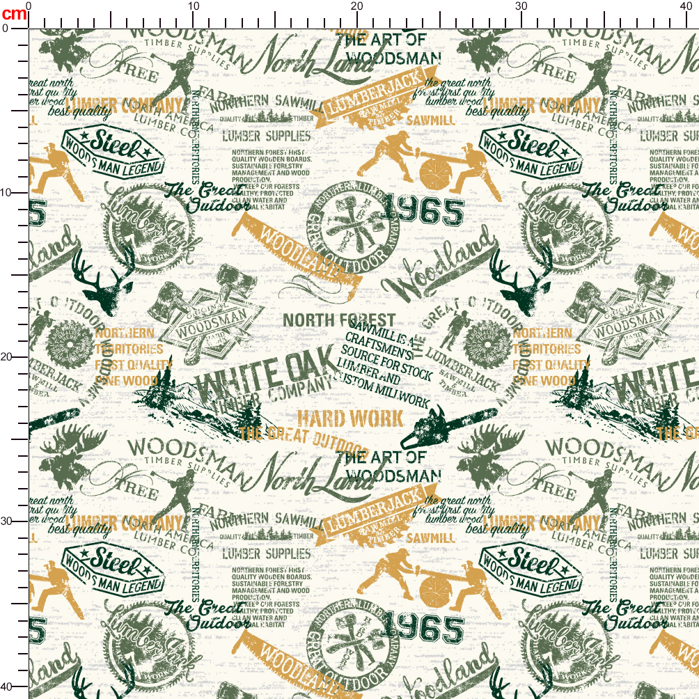 Lumberjack Woodsman Badge Symbols and Silhouettes Seamless Pattern - Custom Fabric Design Solutions