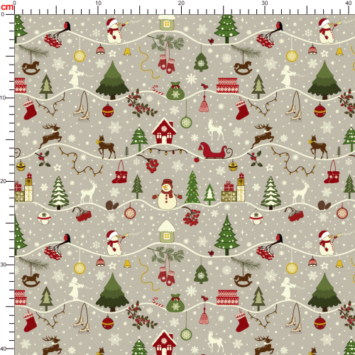 Christmas Firs Sledges Gloves Presents Snowmen Snowflakes Seamless Patten on Grey Background - Custom Print Fabrics