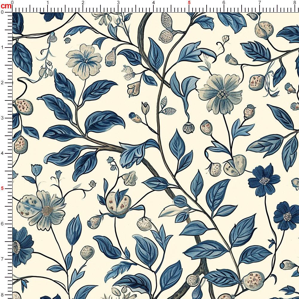 William Morris Liberty Floral with Delicate Blue-Toned Flowers and Leaves Fabric – Custom Print Fabrics