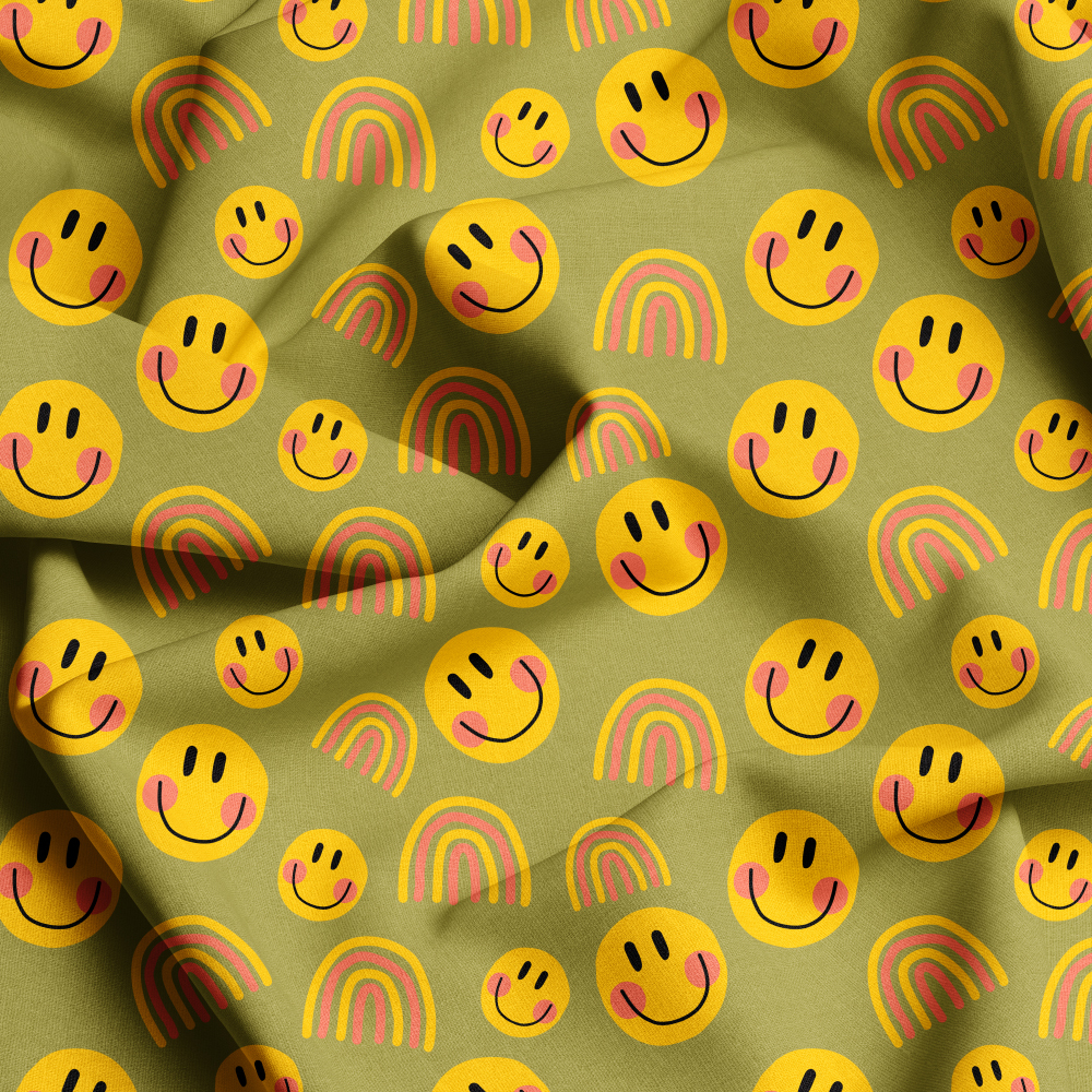 Fabric with Seamless Cute Smie Icons Pattern, Custom Fabric Solutions by Prinstitch