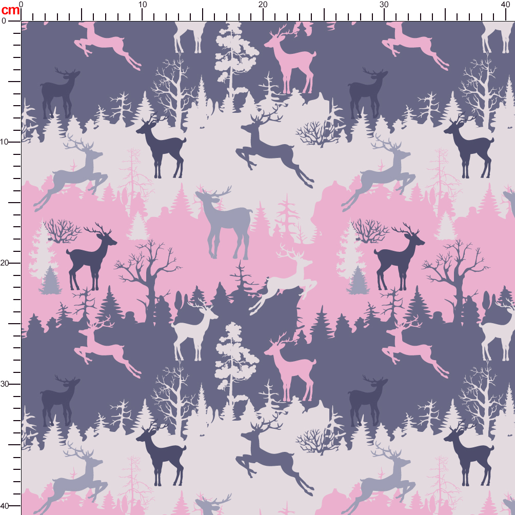 Winter with Deer Silhouettes - Forest and Trees Pattern | Custom Print Fabrics