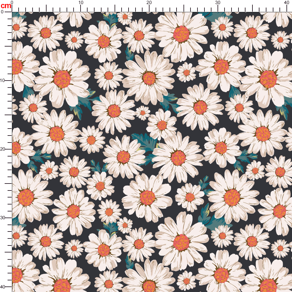 Serenity Vintage Black Daisy Liberty Floral Print – Custom Printed Fabric