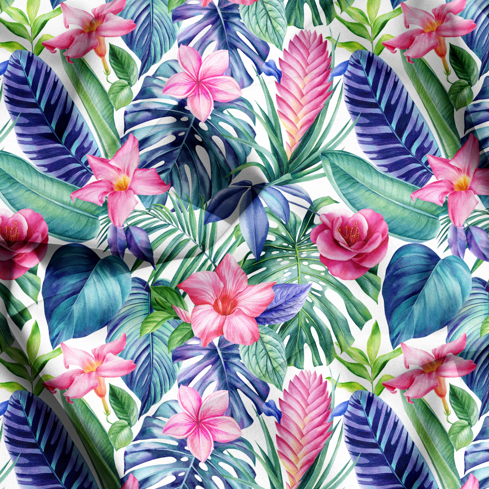 Trend jungle Floral Seamless Pattern Watercolor Tropical Leaves Flowers, Custom Print Fabrics