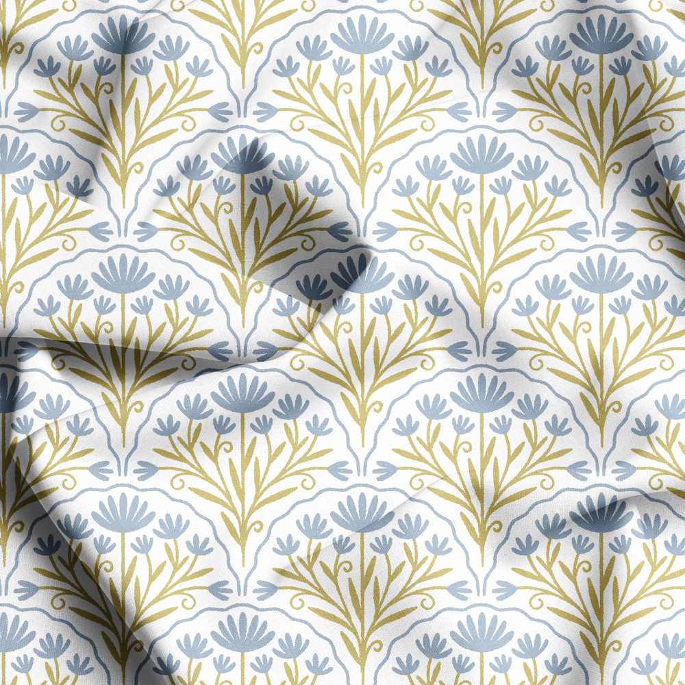 Liberty Seamless Abstract Blue Flowers Geometrical Pattern Art Deco Style,Unique Fabric Personalization