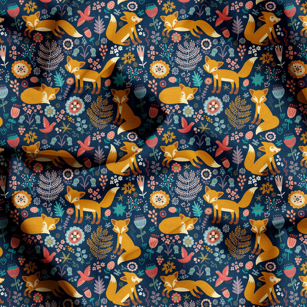 Custom Floral Fox Bird Prints, Custom Repeat Patterns for Tailored Fabrics