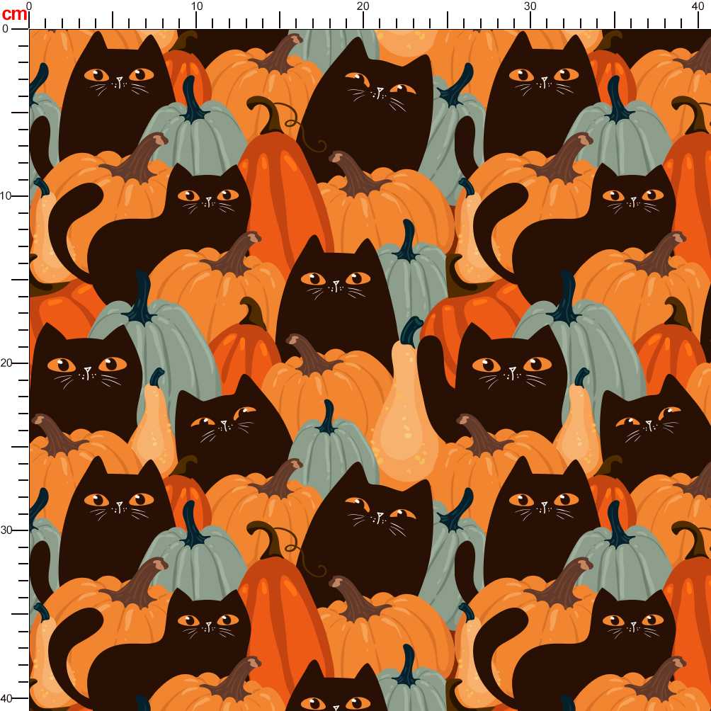 Halloween Cute Kawaii Design With Black Cats and Pumpkins - Custom Print Fabrics - LYCT007