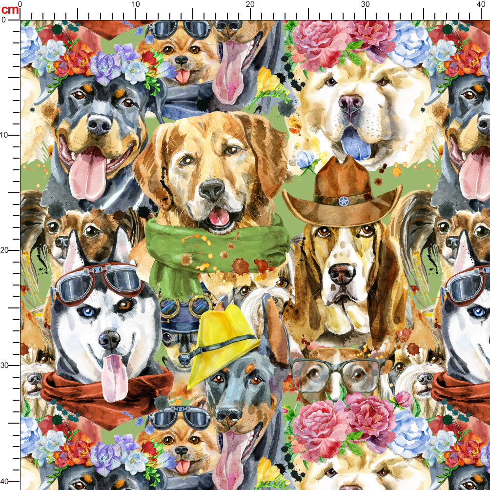 Watercolor Dogs Head Portrait Fabric - Custom Digital Print Fabrics