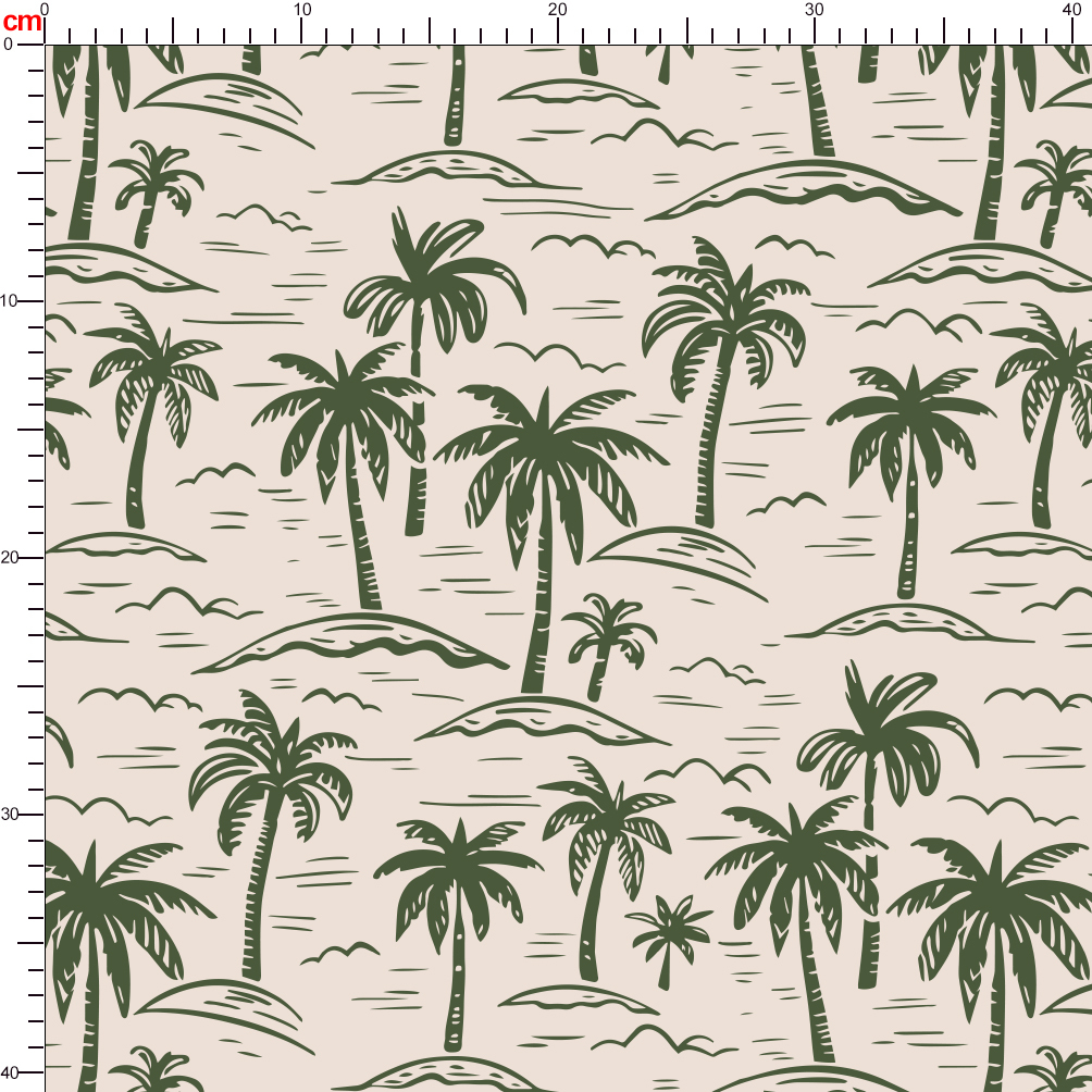 Vintage Hand Drawn Liberty Floral fabric with Palm Tree  On a Light Background - Custom Print Fabrics