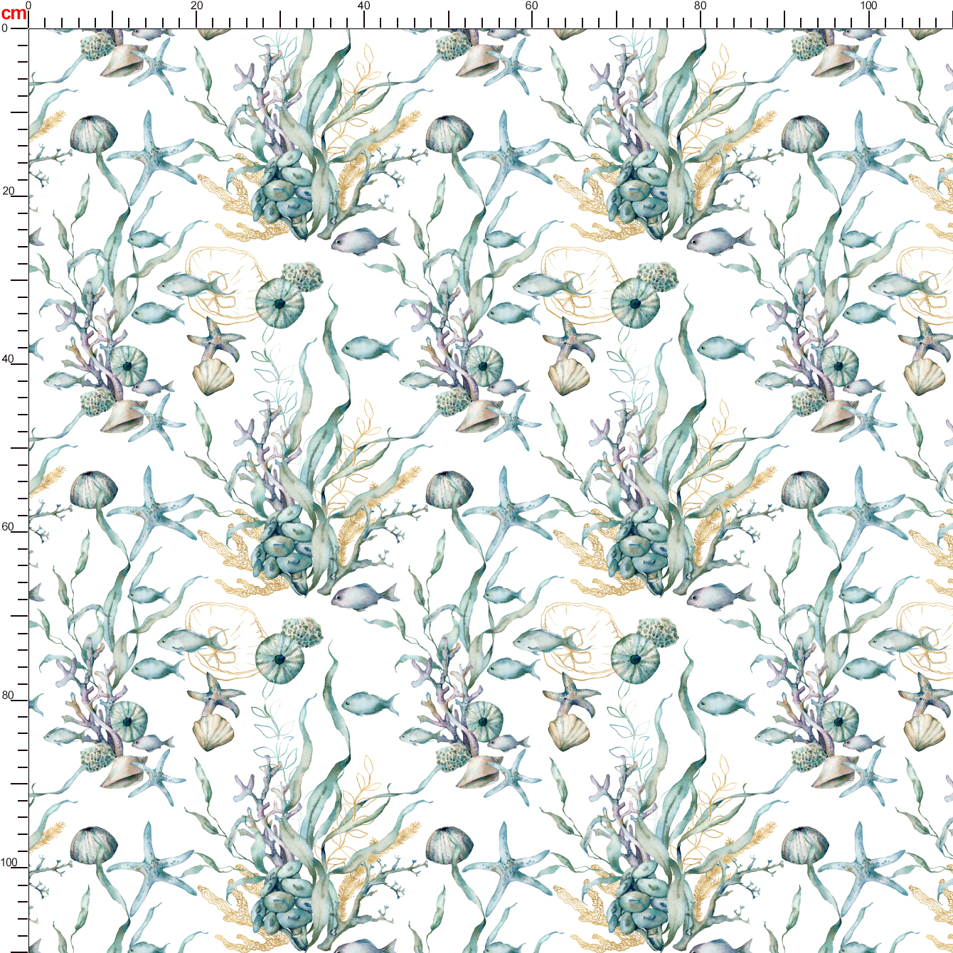 Watercolor Underwater Seamless Pattern Of  Seaweed And Coral - Custom Print Fabrics