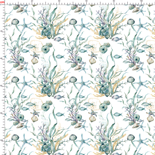 Watercolor Underwater Seamless Pattern Of  Seaweed And Coral - Custom Print Fabrics