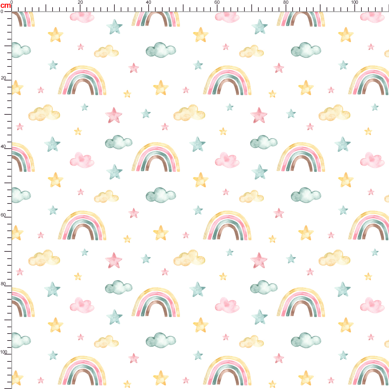 Watercolor Rainbow Clouds Stars Seamless Pattern Fabric - Personalized Fabric Prints