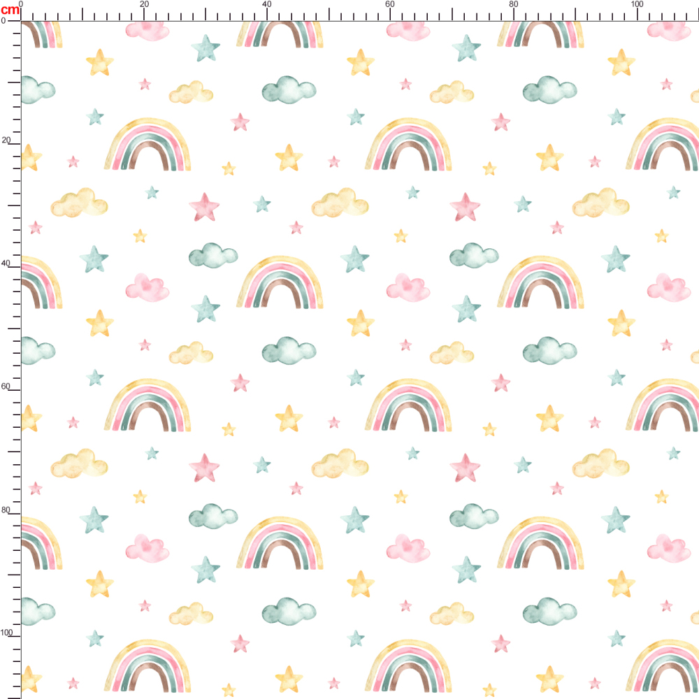 Watercolor Rainbow Clouds Stars Seamless Pattern Fabric - Personalized Fabric Prints