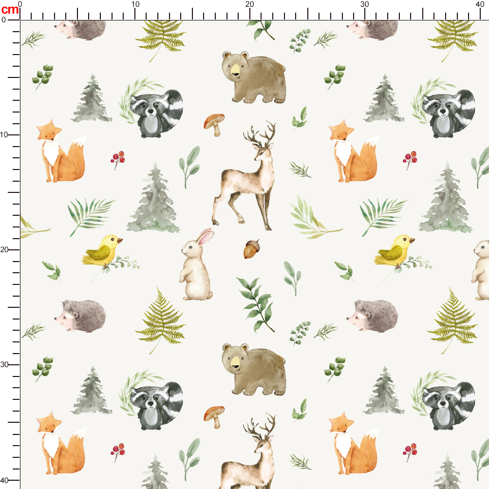 Watercolor Wildlife Bear Fox Deer Rabbit Fabric - Custom Print Fabrics