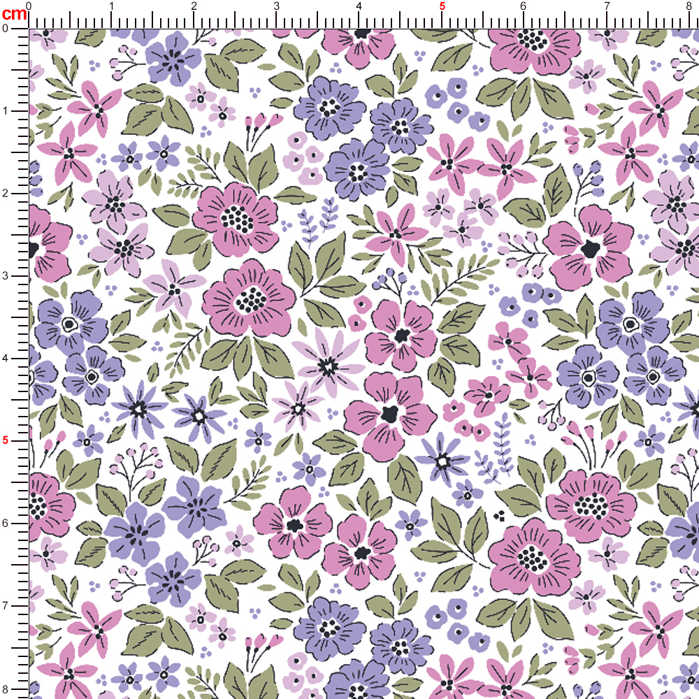 Vintage Delicate Liberty Floral Print with Purple Flowers – Custom Print Fabrics